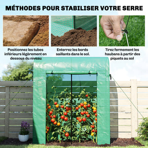 Serre de Jardin, Petite Serre de Balcon en Bâche PE et Châssis Acier, Porte Roulante et Fenêtres en Maille, pour Légumes et Fleurs, Intérieur et Extérieur, 170 x 68 x 200 cm, Vert