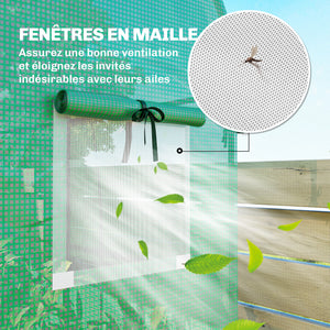 Serre de Jardin, Petite Serre de Balcon en Bâche PE et Châssis Acier, Porte Roulante et Fenêtres en Maille, pour Légumes et Fleurs, Intérieur et Extérieur, 170 x 68 x 200 cm, Vert