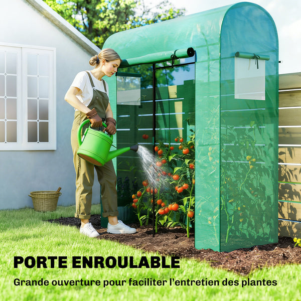 Serre de Jardin, Petite Serre de Balcon en Bâche PE et Châssis Acier, Porte Roulante et Fenêtres en Maille, pour Légumes et Fleurs, Intérieur et Extérieur, 170 x 68 x 200 cm, Vert