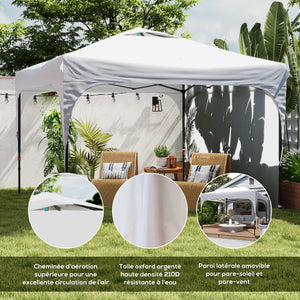 Tonnelle pop-up tente barnum de jardin pliant avec paroi latérale amovible + sac de transport acier tissu Oxford 3 x 3 x 2,65 m blanc