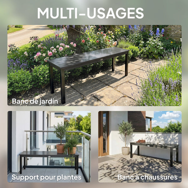 Banc de Jardin en Métal, Banc d'extérieur 2 Places avec Assise à Lattes Effet Bois, Sans Dossier, Banquette de Jardin Cadre Acier pour Patio, Balcon, Parc, Capacité 240 kg, 130x34x43cm, Gris