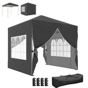 Tonnelle de jardin 2,5 x 2,5 m pop up tente pliante réglable en hauteur protection UV50+ tonnelle pliante avec 4 parois latérales 4 sacs de sable sac de transport montage facile gris foncé