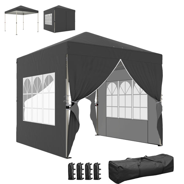 Tonnelle de jardin 2,5 x 2,5 m pop up tente pliante réglable en hauteur protection UV50+ tonnelle pliante avec 4 parois latérales 4 sacs de sable sac de transport montage facile gris foncé