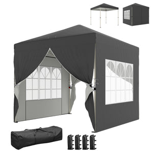 Tonnelle de jardin 2,5 x 2,5 m pop up tente pliante réglable en hauteur protection UV50+ tonnelle pliante avec 4 parois latérales 4 sacs de sable sac de transport montage facile gris foncé