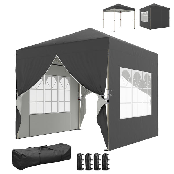 Tonnelle de jardin 2,5 x 2,5 m pop up tente pliante réglable en hauteur protection UV50+ tonnelle pliante avec 4 parois latérales 4 sacs de sable sac de transport montage facile gris foncé