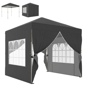 Tonnelle de jardin 2,5 x 2,5 m pop up tente pliante réglable en hauteur protection UV50+ tonnelle pliante avec 4 parois latérales 4 sacs de sable sac de transport montage facile gris foncé