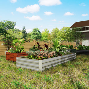 Carré Potager en Métal Modulable - Potager Surélevé 241x90,5x30cm en Acier Galvanisé - Jardinière Extérieur Anti-Rouille pour Légumes et Fleurs, Argent