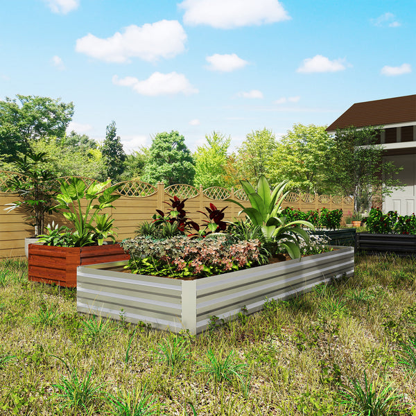 Carré Potager en Métal Modulable - Potager Surélevé 241x90,5x30cm en Acier Galvanisé - Jardinière Extérieur Anti-Rouille pour Légumes et Fleurs, Argent