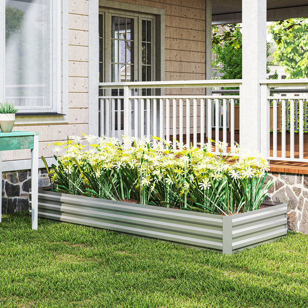 Carré Potager en Métal Modulable - Potager Surélevé 241x90,5x30cm en Acier Galvanisé - Jardinière Extérieur Anti-Rouille pour Légumes et Fleurs, Argent
