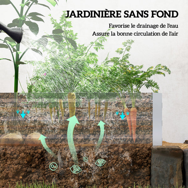 Carré Potager en Métal Modulable - Potager Surélevé 241x90,5x30cm en Acier Galvanisé - Jardinière Extérieur Anti-Rouille pour Légumes et Fleurs, Argent