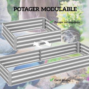 Carré Potager en Métal Modulable - Potager Surélevé 241x90,5x30cm en Acier Galvanisé - Jardinière Extérieur Anti-Rouille pour Légumes et Fleurs, Argent