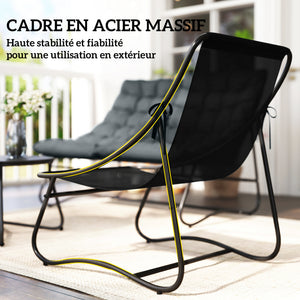 Salon de Jardin 4 Pièces avec Coussins Épais 8cm - Ensemble Mobilier Extérieur en Acier et Textilène Respirant - Table Basse en Verre Trempé pour Terrasse Balcon Moderne, Gris