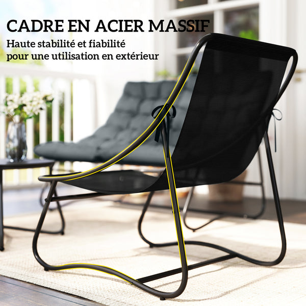 Salon de Jardin 4 Pièces avec Coussins Épais 8cm - Ensemble Mobilier Extérieur en Acier et Textilène Respirant - Table Basse en Verre Trempé pour Terrasse Balcon Moderne, Gris