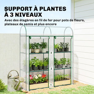 Serre de Jardin avec Étagères 3 Niveaux à Toit Arrondi, Petite Serre de Balcon en Bâche PVC et Châssis Acier, 2 Portes Roulantes, pour Légumes Plantes Fleurs, 143 x 46 x 165 cm, Transparent