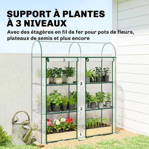 Serre de Jardin avec Étagères 3 Niveaux à Toit Arrondi, Petite Serre de Balcon en Bâche PVC et Châssis Acier, 2 Portes Roulantes, pour Légumes Plantes Fleurs, 143 x 46 x 165 cm, Transparent