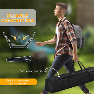 Support avec Hamac Pliable en Acier, Support 2 en 1 pour Hamac ou Chaise Suspendue, Sac de Transport Inclus, 268 x 89 x 100 cm, Gris