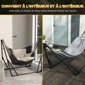 Support avec Hamac Pliable en Acier, Support 2 en 1 pour Hamac ou Chaise Suspendue, Sac de Transport Inclus, 268 x 89 x 100 cm, Gris