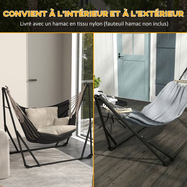 Support avec Hamac Pliable en Acier, Support 2 en 1 pour Hamac ou Chaise Suspendue, Sac de Transport Inclus, 268 x 89 x 100 cm, Gris