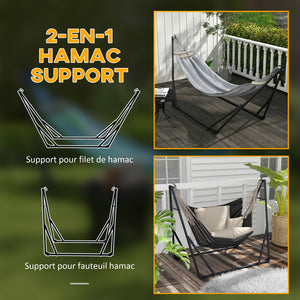 Support avec Hamac Pliable en Acier, Support 2 en 1 pour Hamac ou Chaise Suspendue, Sac de Transport Inclus, 268 x 89 x 100 cm, Gris