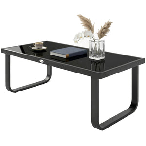 Table Basse de Jardin Rectangulaire, Pieds Incurvés, Plateau en Verre Trempé, Table d'Appoint pour Terrasse Balcon Jardin, 90x45x33cm, Noir