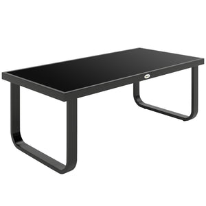 Table Basse de Jardin Rectangulaire, Pieds Incurvés, Plateau en Verre Trempé, Table d'Appoint pour Terrasse Balcon Jardin, 90x45x33cm, Noir