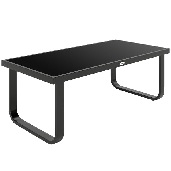 Table Basse de Jardin Rectangulaire, Pieds Incurvés, Plateau en Verre Trempé, Table d'Appoint pour Terrasse Balcon Jardin, 90x45x33cm, Noir