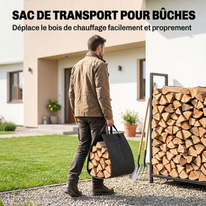 Serviteur de Cheminée 6 Pièces - Ensemble Outils de Cheminée avec Sac à Bûches, Brosse, Pelle, Tisonnier, Pince et Support - pour Intérieur, Extérieur, Maison, Jardin, Noir
