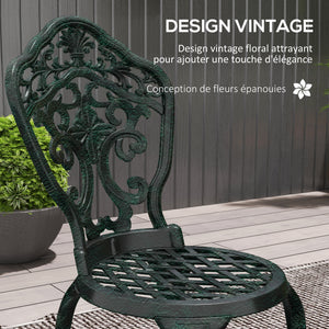 Ensemble bistrot pour jardin en aluminium salon de jardin 3 pièces 2 chaises + 1 table ronde imitation fer forgé vert
