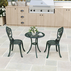 Ensemble bistrot pour jardin en aluminium salon de jardin 3 pièces 2 chaises + 1 table ronde imitation fer forgé vert