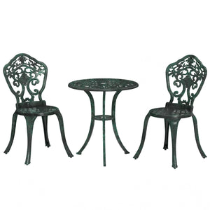 Ensemble bistrot pour jardin en aluminium salon de jardin 3 pièces 2 chaises + 1 table ronde imitation fer forgé vert