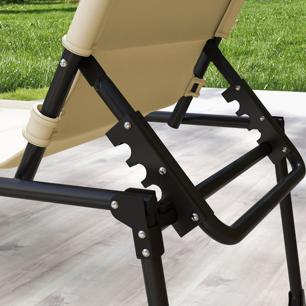 Bain de soleil, chaise longue pliante avec pare-soleil, appuie-tête en tissu Oxford, transat jardin extérieur inclinable de plage camping piscine terrasse 70 x 200 x 45 cm crème