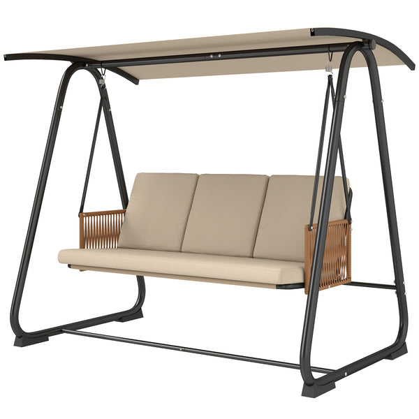 Balancelle de Jardin 3 Places avec Toit Réglable UPF 30+ - Structure Acier Robuste 360kg, Coussin Grand Confort 7cm - Banc Suspendu Extérieur pour Terrasse, Sable