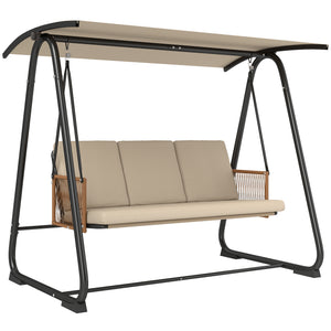 Balancelle de Jardin 3 Places avec Toit Réglable UPF 30+ - Structure Acier Robuste 360kg, Coussin Grand Confort 7cm - Banc Suspendu Extérieur pour Terrasse, Sable