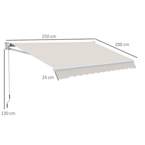 Store banne manuel rétractable 200 x 250 cm store exterieur terrasse avec manivelle métallique, imperméable et anti-UV, aluminium et polyester 280 g/m², protection UV, crème