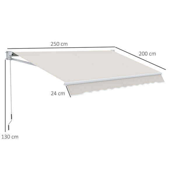 Store banne manuel rétractable 200 x 250 cm store exterieur terrasse avec manivelle métallique, imperméable et anti-UV, aluminium et polyester 280 g/m², protection UV, crème