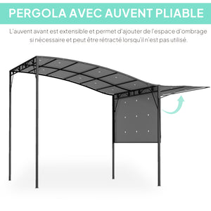 Pergola tonnelle de jardin avec auvent réglable acier polyester haute densité gris foncé