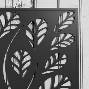 Jardinière avec treillis, brise-vue paravent, jardinière extérieure métal sur pieds ou murale, motif de feuilles rondes, bac à fleurs rectangulaire balcon terrasse, 61x23x113cm, noir