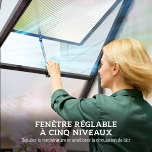 Serre de jardin en aluminium polycarbonate, serre avec fenêtre réglable porte battante, abri extérieur résistant aux intempéries pour plante fleur potager semis, transparent