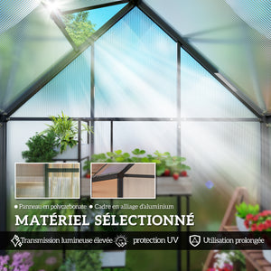 Serre de jardin en aluminium polycarbonate, serre avec fenêtre réglable porte battante, abri extérieur résistant aux intempéries pour plante fleur potager semis, transparent