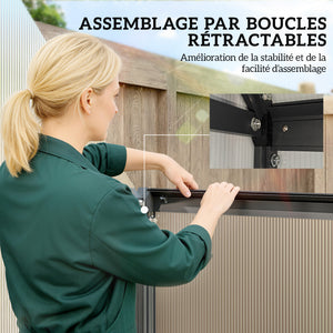 Serre de jardin en aluminium polycarbonate, serre avec fenêtre réglable porte battante, abri extérieur résistant aux intempéries pour plante fleur potager semis, transparent