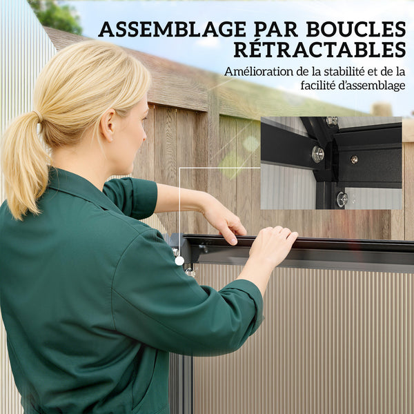 Serre de jardin en aluminium polycarbonate, serre avec fenêtre réglable porte battante, abri extérieur résistant aux intempéries pour plante fleur potager semis, transparent