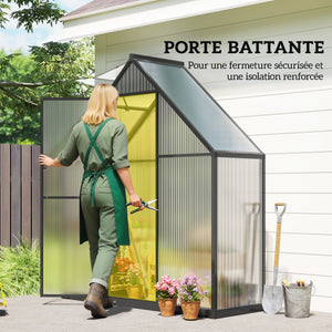 Serre de jardin en aluminium polycarbonate, serre avec fenêtre réglable porte battante, abri extérieur résistant aux intempéries pour plante fleur potager semis, transparent