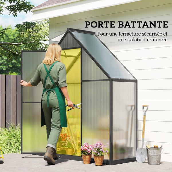 Serre de jardin en aluminium polycarbonate, serre avec fenêtre réglable porte battante, abri extérieur résistant aux intempéries pour plante fleur potager semis, transparent