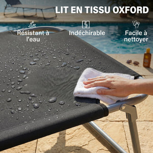 Transat Bain de Soleil Pliable Chaise Longue Pliante Grand Confort Dossier Inclinable Multi-positions et Pare-Soleil Réglable 187L x 58l x 36H cm Noir