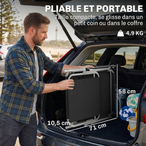 Transat Bain de Soleil Pliable Chaise Longue Pliante Grand Confort Dossier Inclinable Multi-positions et Pare-Soleil Réglable 187L x 58l x 36H cm Noir