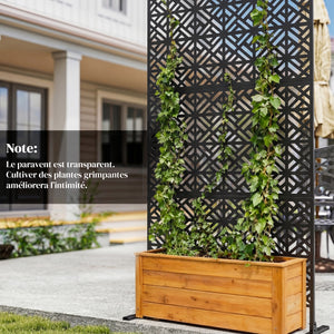 Panneau Brise Vue décoratif Extérieur Claustra Décoratif Jardin 3 Panneaux à motif géométrique paravent extérieur avec support en métal 92 x 40 x 192 cm, Noir