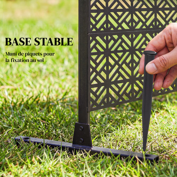 Panneau Brise Vue décoratif Extérieur Claustra Décoratif Jardin 3 Panneaux à motif géométrique paravent extérieur avec support en métal 92 x 40 x 192 cm, Noir