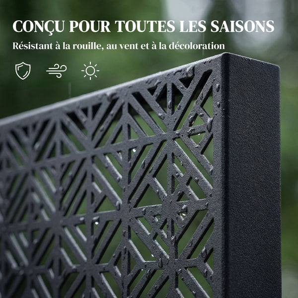 Panneau Brise Vue décoratif Extérieur Claustra Décoratif Jardin 3 Panneaux à motif géométrique paravent extérieur avec support en métal 92 x 40 x 192 cm, Noir