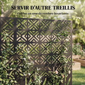 Panneau Brise Vue décoratif Extérieur Claustra Décoratif Jardin 3 Panneaux à motif géométrique paravent extérieur avec support en métal 92 x 40 x 192 cm, Noir