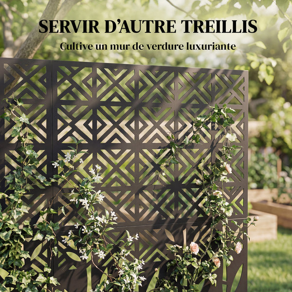 Panneau Brise Vue décoratif Extérieur Claustra Décoratif Jardin 3 Panneaux à motif géométrique paravent extérieur avec support en métal 92 x 40 x 192 cm, Noir